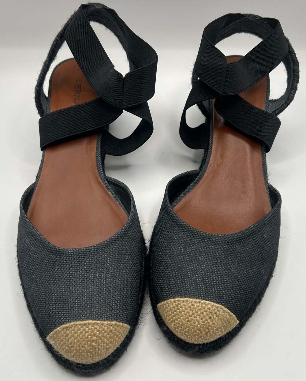 Bernardo Black Canvas Espadrille Wedge Sandals Size 9.5M